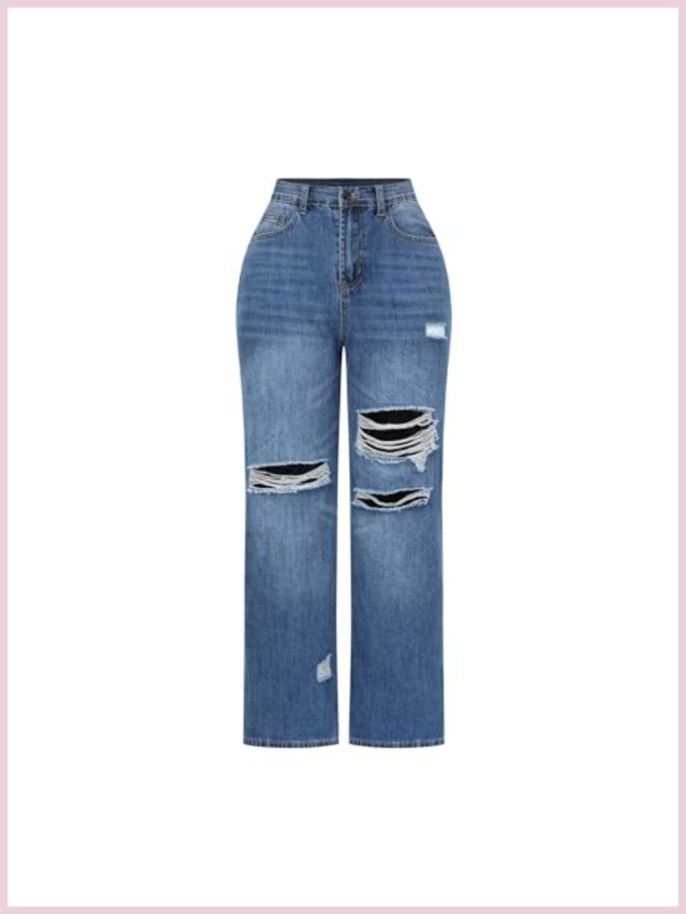 High Waisted Wide Leg Stretch Denim Jeans Distressed